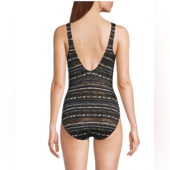 MIRACLESUIT Striped Metallic Plunge One-Piece Swimsuit 8 - Picture 10 of 10